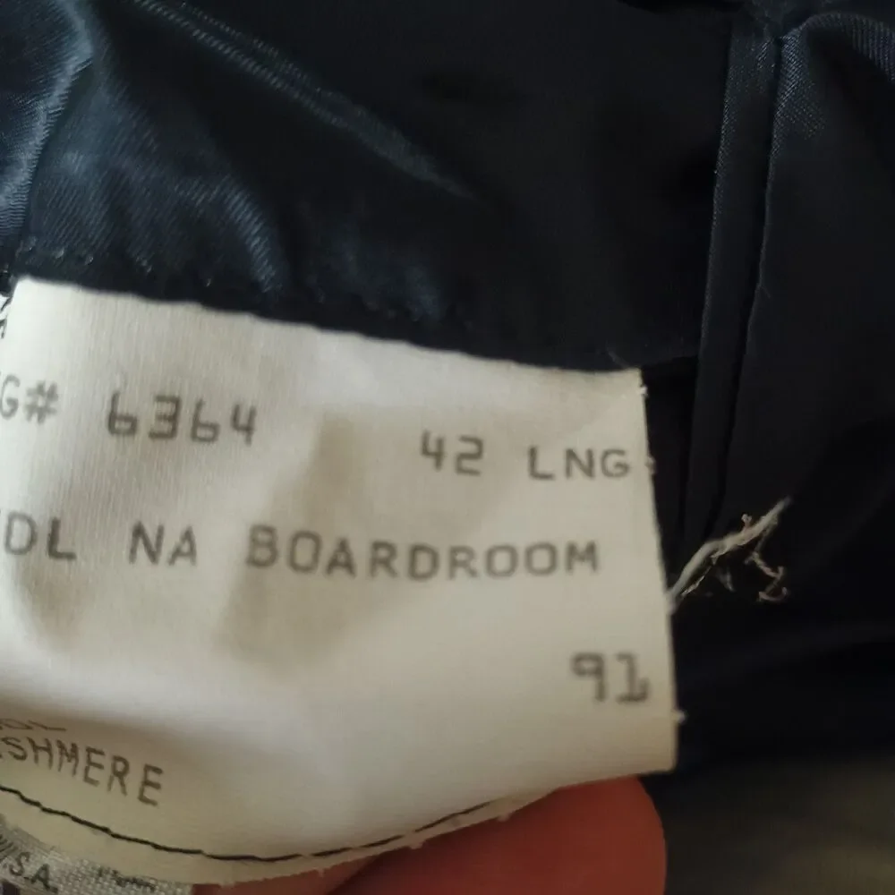 Vtg Hickey Freeman Saks Black Pinstripe Suit 42L 36x33 Wool/Cashmere USA Boardrm